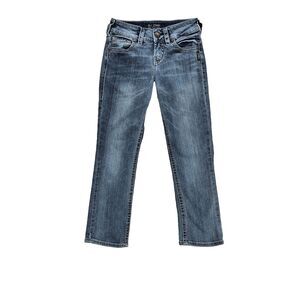 Silver Jeans Suki‎ Mid Capri Women 25x22.5 Medium Wash Blue Crop Embroidered EUC